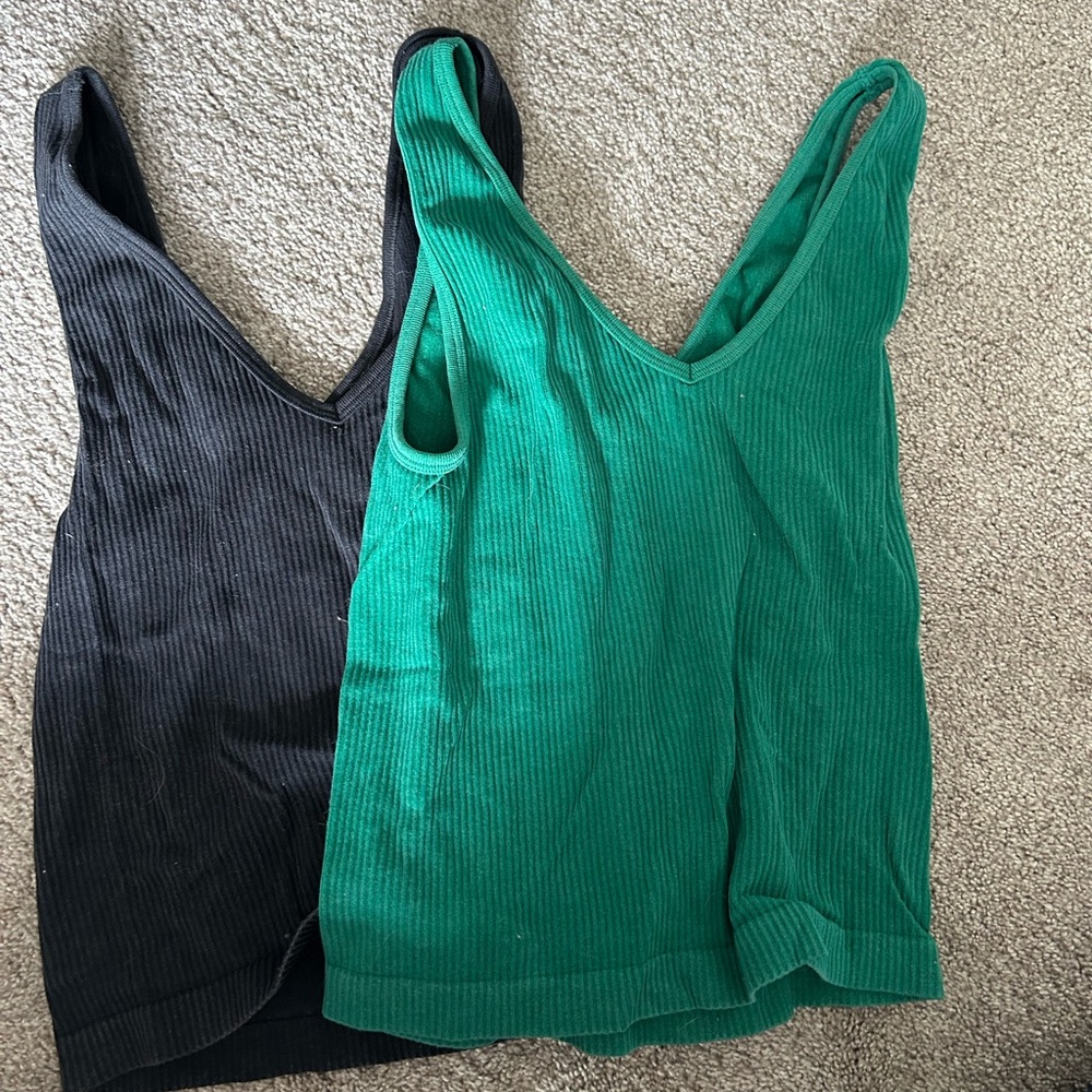 2 PK!! Green and Black Ribbed Women's Tops